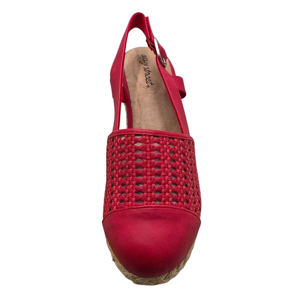 NEW Easy Street Taffy Red Woven Faux Leather Espadrille Wedge Sandal size 9W - Picture 4 of 8